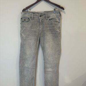True Religion Regular Straight Light Wash Denim Jeans Button 5-Pocket Gray